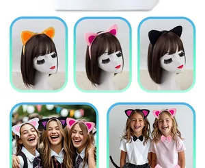 Detailed view of elastic cat ear headbands in various colors for kids and adults
