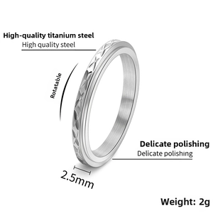 Detailed side view of 2.5mm rotatable titanium steel ring with embossed patterns