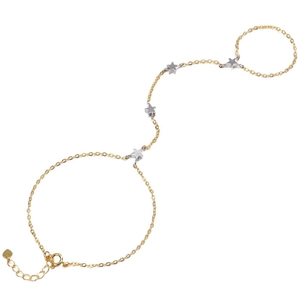 Exquisite 18k gold chain bracelet with silver star charms connected to a matching ring