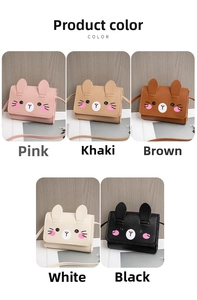Detailed grid view of mini animal crossbody bags in pink, khaki, brown, white and black