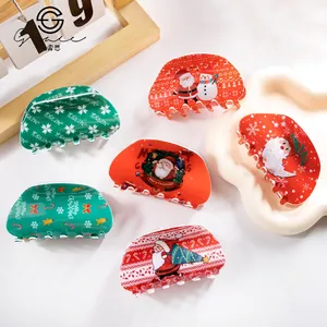 Christmas Hair Claw Clip Acrylic Resin Large Santa Claus Snowman Holiday Party Hair Accessories For Women