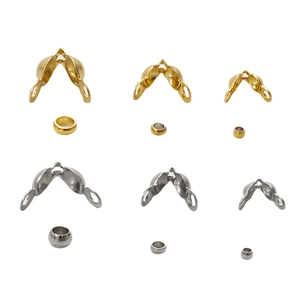 Stainless steel jewelry crimp beads and calottes set in gold and silver for DIY necklaces
