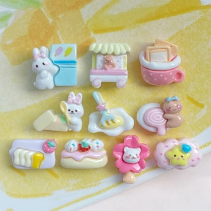 Cute resin bear and bunny dessert food play charms for DIY crafts and nail art decor