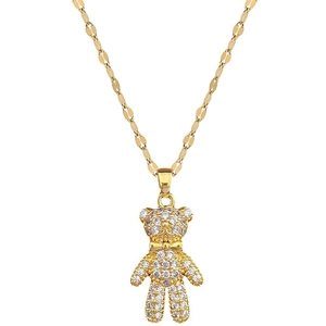 Luxuriöse Halskette aus Goldtitan mit einem funkelnden, kristallbesetzten Bären-Anhänger