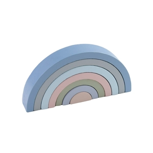 Detailed view of six-layer Morandi color nested wooden rainbow building blocks for kids