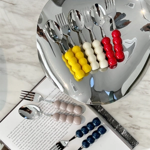 Creative Tanghulu Bead Handle 304 Stainless Steel Spoon And Fork Colorful Ceramic Handle Nordic Style Cutlery