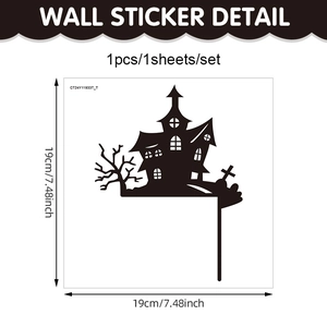 Halloween PVC wall sticker featuring a black haunted castle silhouette, 19x19cm size