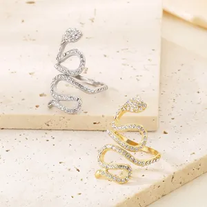 Snake Ring Stainless Steel Rhinestone Encrusted Open Adjustable Fashion Jewelry For Women