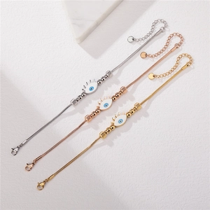 Three-piece evil eye beaded bracelet set in gold, silver and rose gold finish