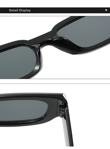 Macro detail of rectangle sunglasses showing integrated nose pads and metal screw hinges