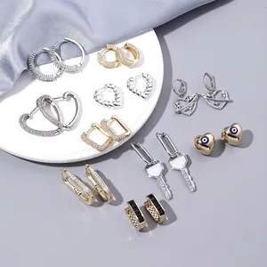 Copper Rhinestone Heart Earrings For Women Evil Eye Twisted Geometric Y2K Fashion Luxurious Rhinestone Hoop Earrings Jewelry Gift