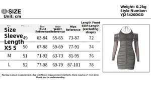 Detailed size chart for the off-shoulder mesh evening dress with bodycon measurements