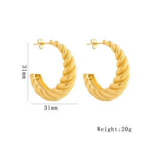 Minimalist gold-plated stainless steel twisted hoop earrings with 31mm diameter