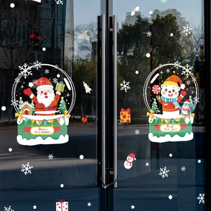 Stickers de Noël avec Père Noël et bonhomme de neige sur portes vitrées pour décoration