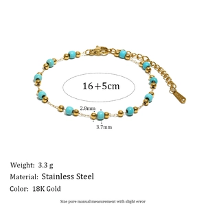 18K gold plated stainless steel beaded bracelet with blue enamel daisy beads