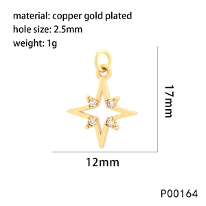 Star pendant in gold-plated copper with white zircon inlay and 17mm size dimensions