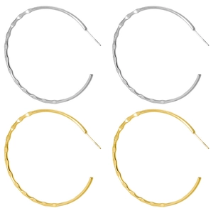 Modern 304 stainless steel gold and silver hoop earrings with irregular wave texture