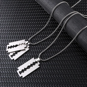 Edelstahl Rasierklinge Anhänger Halskette Hip Hop Punk Streetwear Schmuck Für Herren