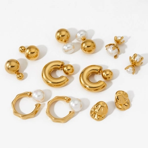 Stainless Steel Artificial Pearl Earrings Waterproof PVD Gold Plated Elegant Korean Style Minimalist Jewelry For Women
