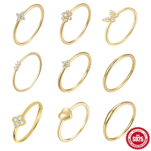 Dainty Ring 925 Sterling Silver 18K Gold Plated Zirconia Heart Butterfly Clover Minimalist Fashion Jewelry For Women