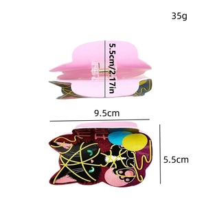 Creative black and pink cat hair claw clip with dimensions 9.5cm and 35g weight