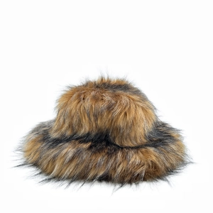 Faux fur fisherman hat in brown and black tones with punk style thick texture