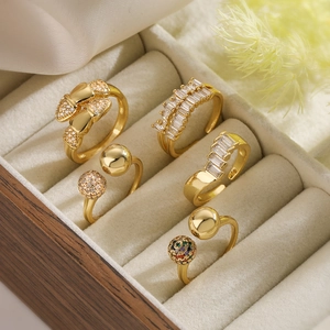 Adjustable Open Rings Geometric Gold Plated Copper Inlaid Cubic Zirconia Light Luxury Ins Style Fashion Jewelry For Women