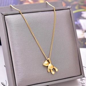 Cute 3D Bear Pendant Necklace Titanium Steel 18K Gold Plated Polished Cartoon Animal Jewelry For Women