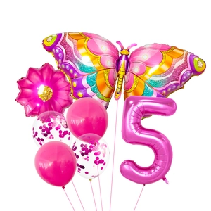 Kit de ballons papillon rose et chiffre 5 avec paillettes pour déco d'anniversaire