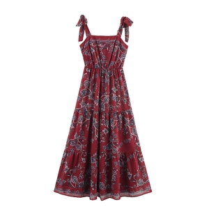 Robe Maxi En Mousseline À Fleurs Bretelles À Nouer Taille Haute Smockée Ourlet À Volants Été Vacances Ethnique