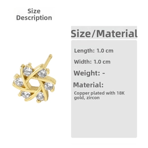 18K gold plated hexagram star earring with cubic zirconia and dimension details