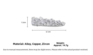 Detailed view of luxury zircon hair clip showing 6.1cm length and alloy material