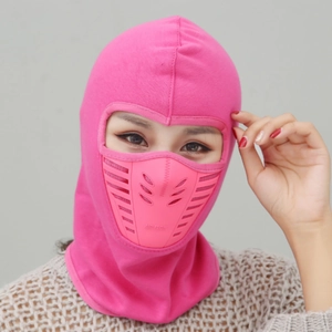 Pink winter thermal balaclava with air flow breathing valve for outdoor cycling