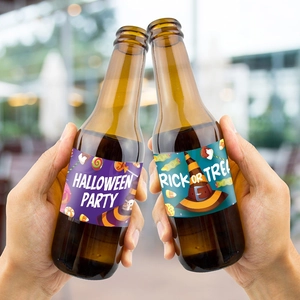 Halloween party bottle stickers featuring pumpkins and ghosts for festive decoration