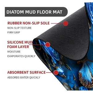 Detail showing the multi-layer structure of the absorbent diatom mud bath mat with blue rose