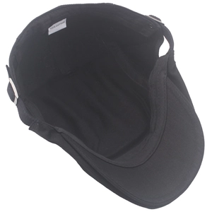 Classic black 100% cotton beret hat for men with adjustable metal side buckle