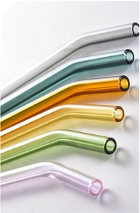 Close-up of multicolored heat-resistant bent glass straws with smooth rounded edges