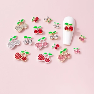 3D cherry nail charms with alloy base and crystal rhinestones for DIY nail art design