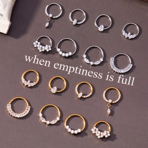 Titanium nose rings with 5A zircon inlay in silver and gold finish for trendy styling