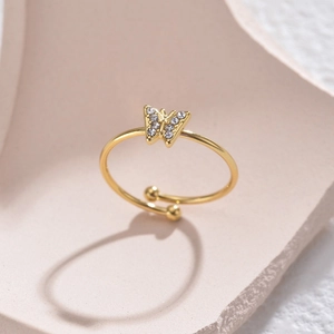 Minimalistischer 14K Gold-Schmetterlingsring mit Zirkonia-Inlay für Damen, verstellbar