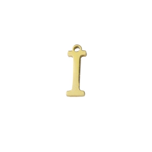 Detailed close-up of a polished gold-plated letter I charm for DIY necklace jewelry making