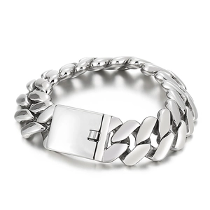 Bracelet gourmette pour homme en acier inoxydable argenté avec fermoir carré poli