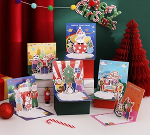 Weihnachtskarte 3D Pop-up Detailansicht, süße Cartoon Feiertags-Grußkarten für Weihnachtsgeschenke.
