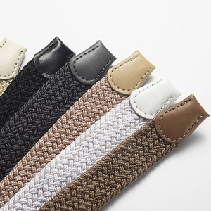 Braided elastic stretch canvas belts with leather tips in six assorted neutral colors