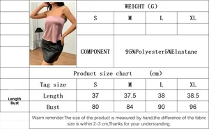 Detailed size chart for satin tube top showing measurements in cm for sizes S to XL