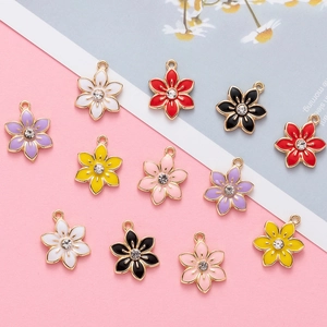 Flower Charms Enameled Zinc Alloy With Rhinestone For DIY Jewelry Making Earrings Bracelets Necklaces Colorful