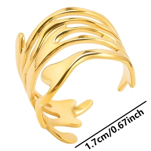 Detailed close-up of gold irregular multilayer open ring showing the 1.7cm width dimensions