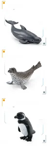 Detailed realistic marine animal figures of Pilot Whale, Spotted Seal and Galapagos Penguin