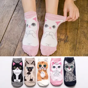 Women Cotton Socks Cute Cartoon Cat Animal Pattern Breathable Sweat Absorbent Casual Low Cut Ankle Short Hosiery