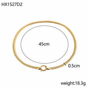 Gold flat blade chain bracelet with spring clasp closure, length 45cm and width 0.5cm